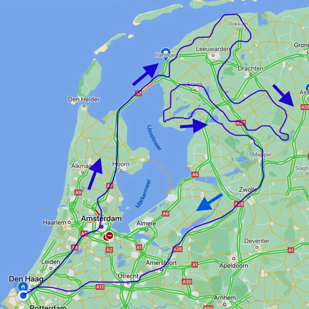 Routekaart-Campertrip fountains Friesland Holland Campers